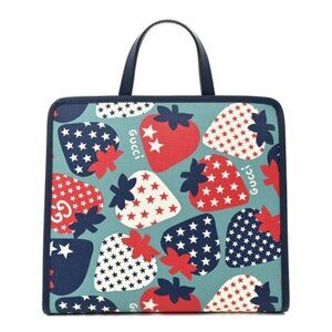 Gucci Coated Canvas Strawberry Stars Childrens Tote Red White Blue
